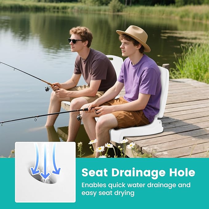 Goplus Poolside Chair for Edge of Pool, Foldable Portable Flip Seat w/Back Support & 2 Handles, Lightweight Outdoor Camping Chair for Stadium, Tailgating, Fishing, Boats, Beach (White, 1 Pack)