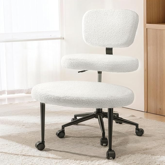 Waleaf Ergonomic Cross Legged Office Chair with Wheels, ADHD Chair for Adults, Meditation Chair, Yoga Office Chair, Kneeling Chairs with Comfortable Back Support, Height Adjustable, Teddy Fabric