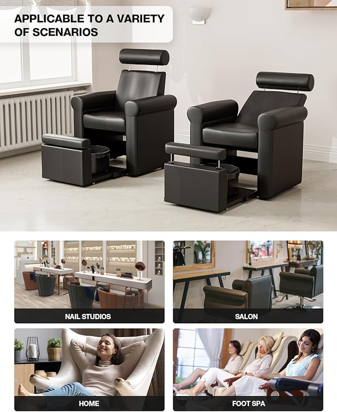VARONXE Pedicure Chair No Plumbing, Professional Reclining Pedicure Station for Nail Tech, Foot Spa Unit w/Adjustable Footrest & Headrest, Pull-Out Base for Small Space, Black
