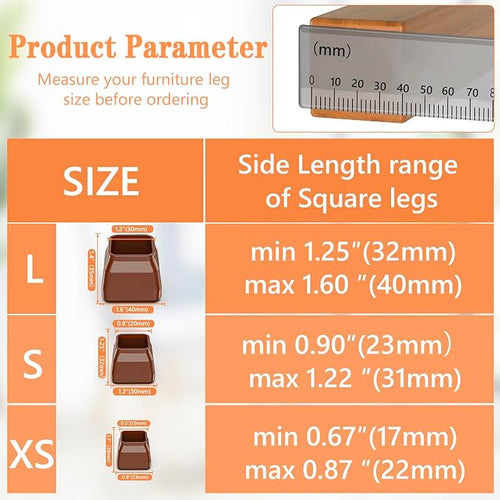 36pcs Square Chair Leg Floor Protectors, Felt Pads Chair Leg Protectors for Hardwood Floors, Silicone Furniture Feet Cups Covers Felt Pads, Prevents Scratches & Reduce Noise, Brown, X-Small