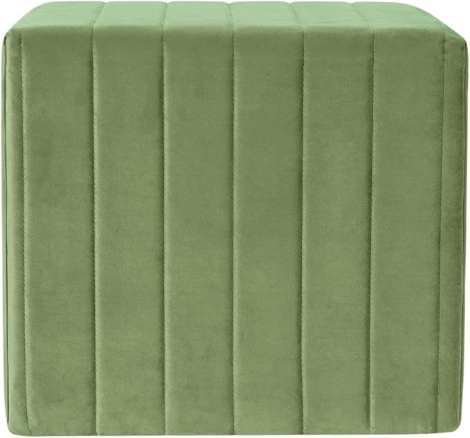 HomePop Modern Channel Tufted Velvet Ottoman|Homepop Home Décor|Ottoman for Living Room & Bedroom - Green