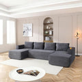 132" Modular Sectional Sleeper Sofa, Boneless Cloud Couch for Living Room, U Shaped 5 Seat Sofa with 2 Cup Holders, Free Combination, No Assembly Required (Grey)