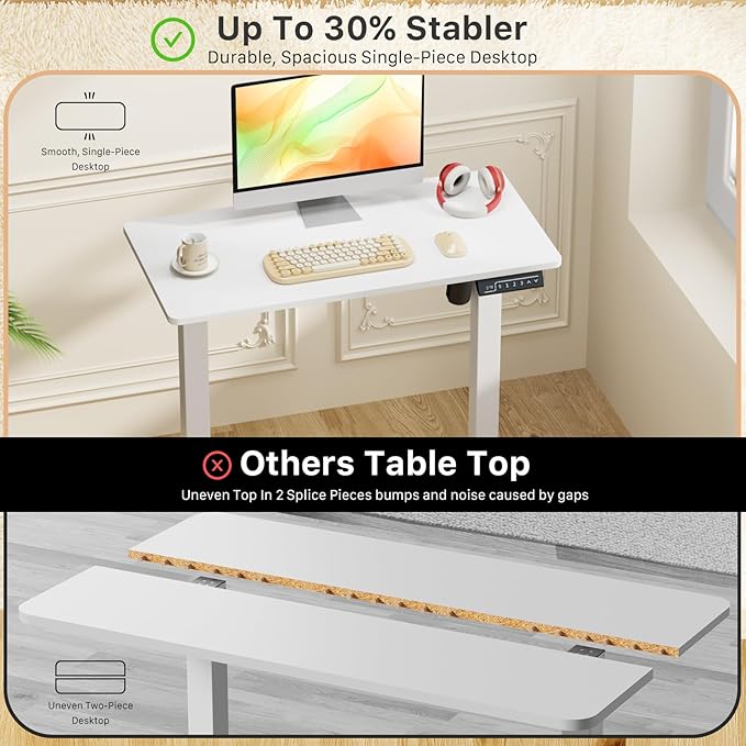 JOY worker Small Electric Standing Desk, 31.5" x 15.75" Whole Piece Height Adjustable Desk with Memory Controller, White Sit to Stand Workstation for Home Office
