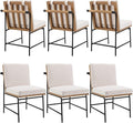 DUOMAY Mid-Century Modern Dining Chairs Set of 6, Linen Upholstered Side Chair with Rear Handle, Armless Chair with Metal Legs for Kitchen Dining Room Living Room Vanity, White