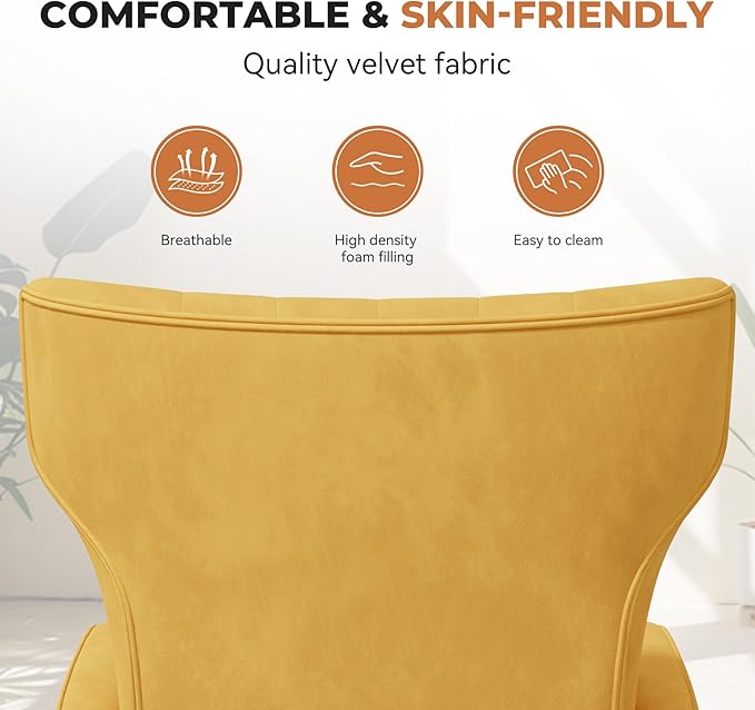 Nalupatio Modern Accent Chairs for Set of 4 Upholstered Velvet Fabric Reading Chair Mid Century Arm Chair Comfy Armchair for Living Room,Yellow