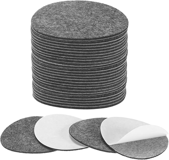 30-Pack Lamp Base Felt, 3.5 Inch Dia. 2mm Thick Self Adhesive Round Fabric Felt Pads for Lamp/Furniture/DIY, Non-Slip Fiber Backed Patch Circles with Adhesive Backing [Grey]