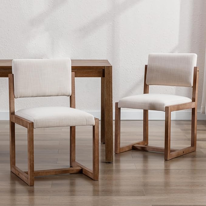 DUOMAY Upholstered Dining Chairs Set of 8, Mid-Century Modern Dining Room Chairs, Linen Fabric Kitchen Side Chairs with Wood Legs, Beige