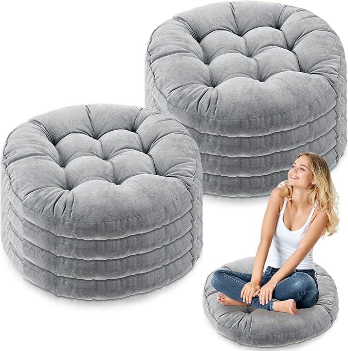 Jerify 8 Pcs Floor Pillow Cushions 22 x 22 Inch Round Square Large Meditation Floor Pillow for Classroom Adult Meditation Picnic Party Seating Learning Daycare School (Round,Light Gray)