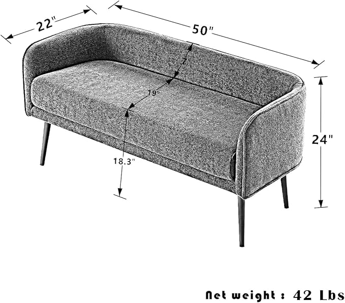 Bedroom Bench with Back, Inside Metal Frame, Extra Seat for Living Room,Entryway Bench (Blue) …