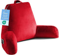 OAISZ Reading Pillow for Sitting in Bed Adult, Reading Pillow with Shredded Memory Foam, Bed Pillow with Washable Cover, Back Pillow Sitting Up with Extend Arms, Red, X-Large