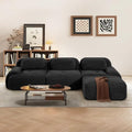 SoarFlash 117" Modern L-Shaped Modular Sectional Sofa for Living Room, Corduroy Upholstery Oversized 3-Seater Couch with Deep Seat and Movable Ottoman-No Assembly, Black