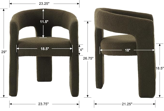 DAYALANE Modern Boucle Dining Chair, Sherpa Upholstered Accent Kitchen Chair with Arms Comfy Barrel Side Chair for Living Room/Home Office/Reception, Green