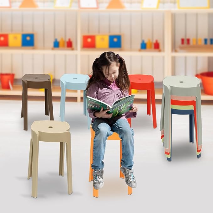 18 Inch Plastic Stackable Stools,10 Pcs Round Stack Nesting Stools,165 Capacity Portable Colorful Decoration Backless Chairs,for Kids Students Classroom Home Kitchen Garden