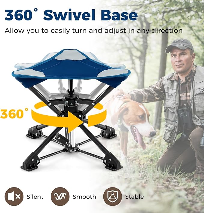 GYMAX 2 Pack 360° Swivel Camping Stool, Portable Folding Stool Seat with Carry Bag, Collapsible & Lightweight for Outdoor Fishing Backpacking Hunting Hiking Travel