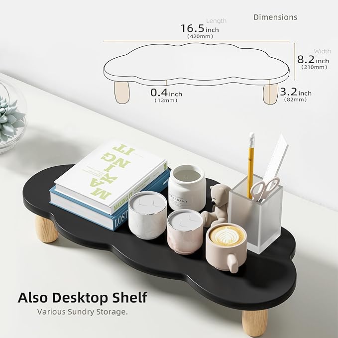 AFOOYO Cloud-Shaped Sturdy Wood Monitor Stand Riser, Multi-Purpose Desktop Organizer for Computer, Laptop, Printer, TV - Black