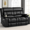 FURNIMAT New Loveseat Recliner Sofa, 2 Seater Reclining Loveseat Sofa, PU Leather Dual Recliner Chair, Modern Loveseat Couch for Living Room, with Cup Holder and USB Ports, Black