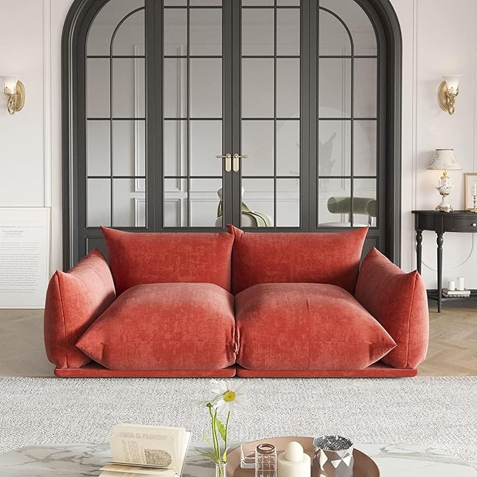 JACH Mid-Century Modern Comfy Loveseat Sofa, Chenille Couch Deep 2-Seats Couches with Thick Cushion, 77" Plush Sofas Furniture for Small Spaces Living Room Bedroom Office Apartment, Red