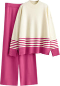 Tanming Women's Lounge Sets 2 Piece Outfits Knitted Pullover Sweater Tops Wide Leg Pants Tracksuit