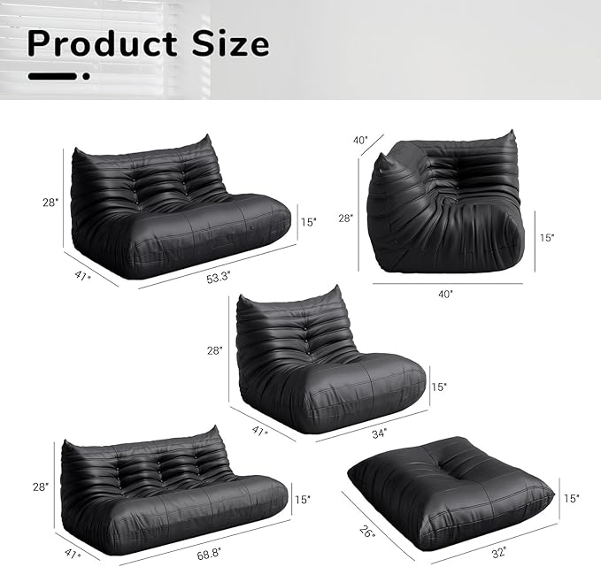 Comfy Lazy Floor Sofa Couch,Soft Armless Chair,Corner Faux Leather Lounge Chair,Corner Relax Sofa Couch for Living Room Bedroom,Salon Office,Adults(Corner+3P++2P+1P+Ottoman)