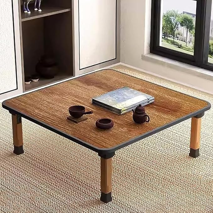 Japanese Foldable Coffee Table, Portable Low Tea Table Wooden Folding Dining Study Breakfast Serving Table Collapsable Small Desk Tatami Sitting On The Floor Table (31.5 * 11.8in, Square)