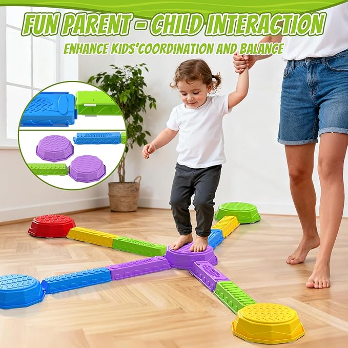 HYES Balance Beams Stepping Stones for Kids, Obstacle Courses Sensory Toys for Toddlers, Non-slip Jumping Step Stones Balance Beam Indoor & Outdoor Play Games Birthday Gifts for Boys Girls 3-5