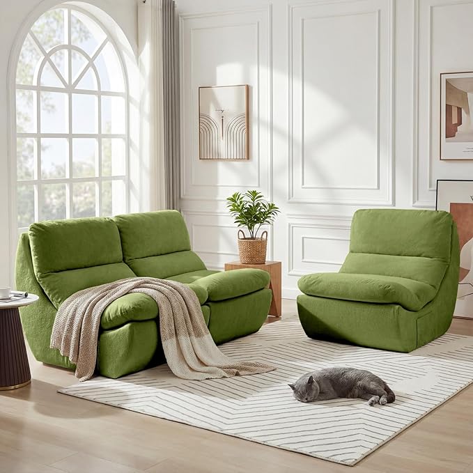 Set of 3 Bean Bag Chairs for Adults, Single Sofa, Lazy Sofa, Anti Cat Scratch Fabric with Machine Washable, Beanbag Chair for Bedroom, Floor Couch Living Room, Bedroom, Dorm, Reading Corner(Green)
