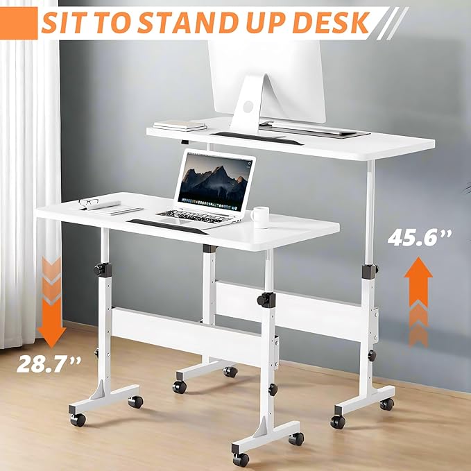 HDHNBA Rolling Desk Adjustable Height,Portable Laptop Desks,Small Standing Desk with Wheels for Home Office