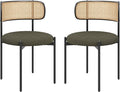Farini Dining Chairs Set of 2,Mid-Century Modern Kitchen Chair Rattan Backrest Round Upholstered Sherpa Dining Chairs with Metal Legs,Green