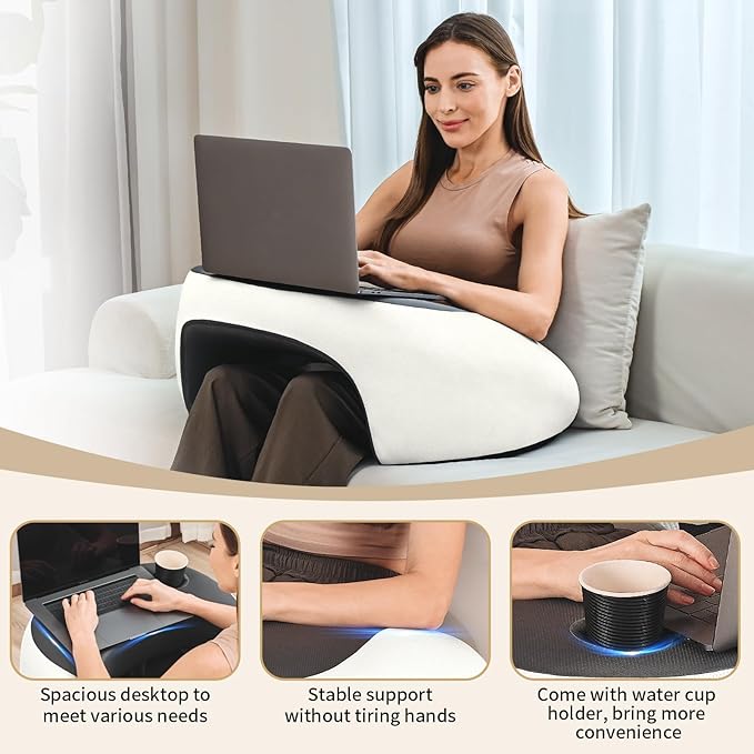 Reading Pillow, Lap Desk Pillow for Adult, Gaming Pillow Memory Foam for Arm Support, Arm Rest for Working, Crocheting, Playing Game or Siting in Bed, Floor, Sofa (Grey)