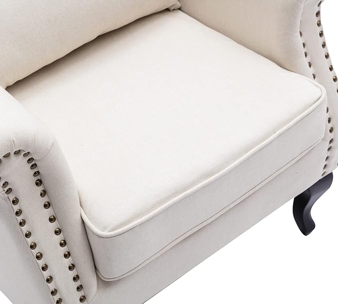 Janoray Mid Century Modern Accent Chair Upholstered Armchair Comfy Linen Fabric Single Sofa with Tufted Wingback for Small Spaces Bedroom Living Room, Beige