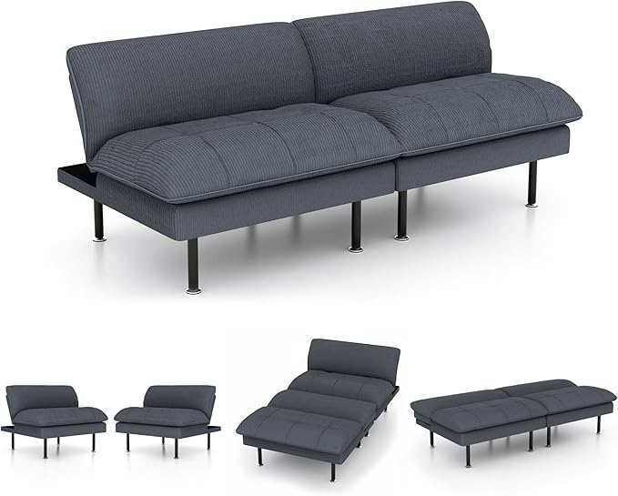 3 Sets 70" Futon Sofa Bed, 4 in 1 Multi-Function Couch Sleeper with Adjustable Backrest, Modern Convertible Futon, Recliner Small Loveseat for Living Room, Grey