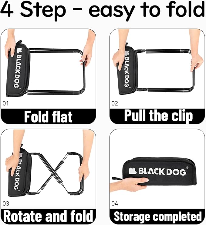 windhike Blackdog 11in Ultralight Camping Folding Stool - 0.7lb Compact Camping Chair, 265lb Capacity Aluminum Alloy X-Frame Design for Hiking, Fishing & BBQ Portable Small Stool for Adults