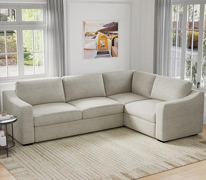 ELUCHANG Convertible Sectional Sofa, L Shaped Couch, Natural Linen Fabric Couches with Extra Deep Seats, Big Comfy Couch Upholstered Modern Corner Sofa for Living Room, Office, Oatmeal