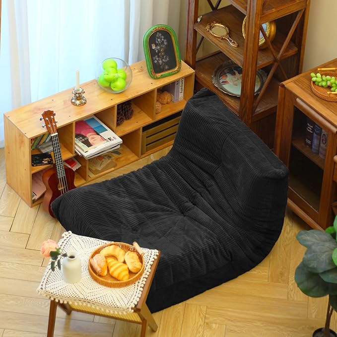 N&V Fireside Floor Sofa- Mid-Century Modern Armless Lounge Chair with Premium Soft Corduroy Fabric, Plush Foam Cushion Accent Chair for Living Room, Bedroom & Office (Black)