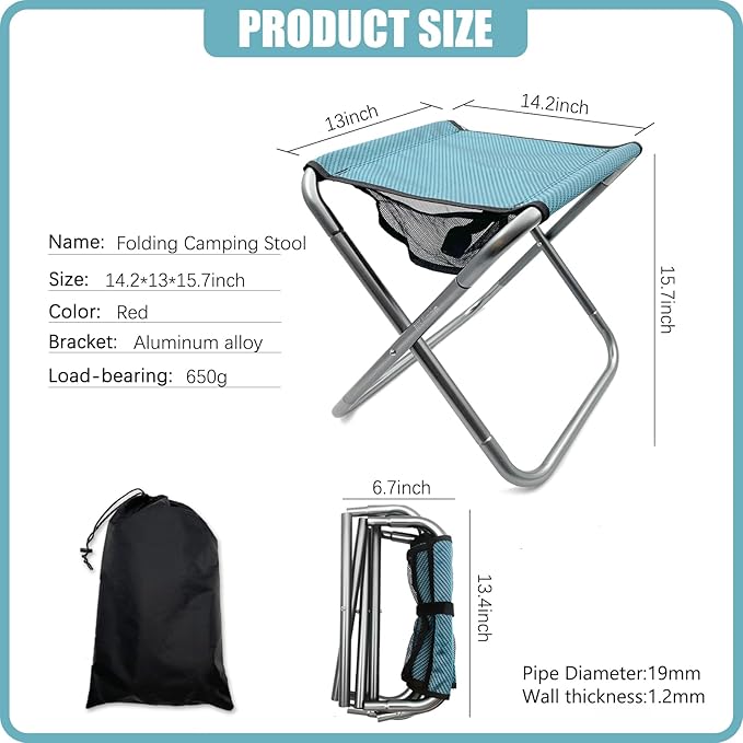 XHKDSYMC 16 Inch Tall Portable Folding Camping Stool - Aluminum Alloy Lightweight Seat With Carry Bag for Fishing, Outdoor Camping, Hiking and BBQ - Red