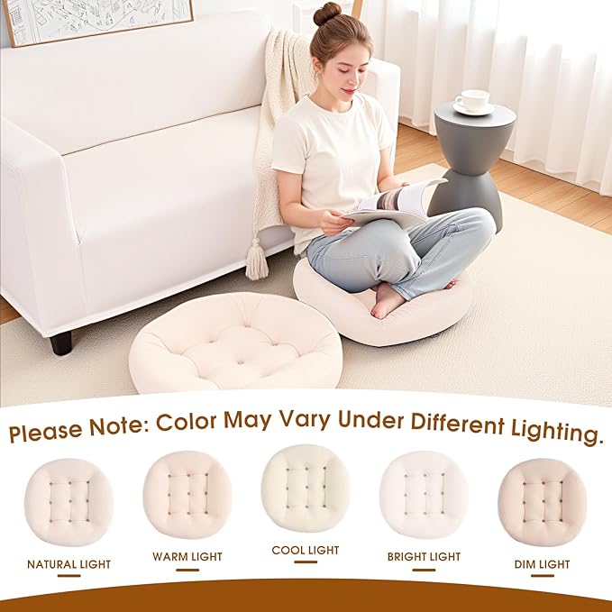 Tikuns 4Pcs Floor Pillows for Adults, Meditation Cushions, Large Round Sitting Cushion Living Room Memory Foam Pillow for Sitting(4, Beige, 22x22x6 Inch)