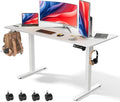55 x 24 inch Electric Standing Desk Adjustable Height with 4 Wheels, 4 Memory Height Settings, 2 Headphone Hook, for Home Office, Splice Board White