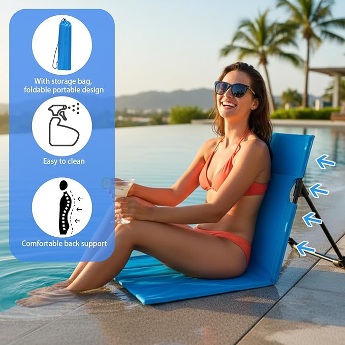 Jetec Foldable Floor Backrest Chair Portable Camping Chair with Storage Bag Light Weight Lazy Seat for Indoor Outdoor Bed Ground Park Lawn Concerts Beach Hiking