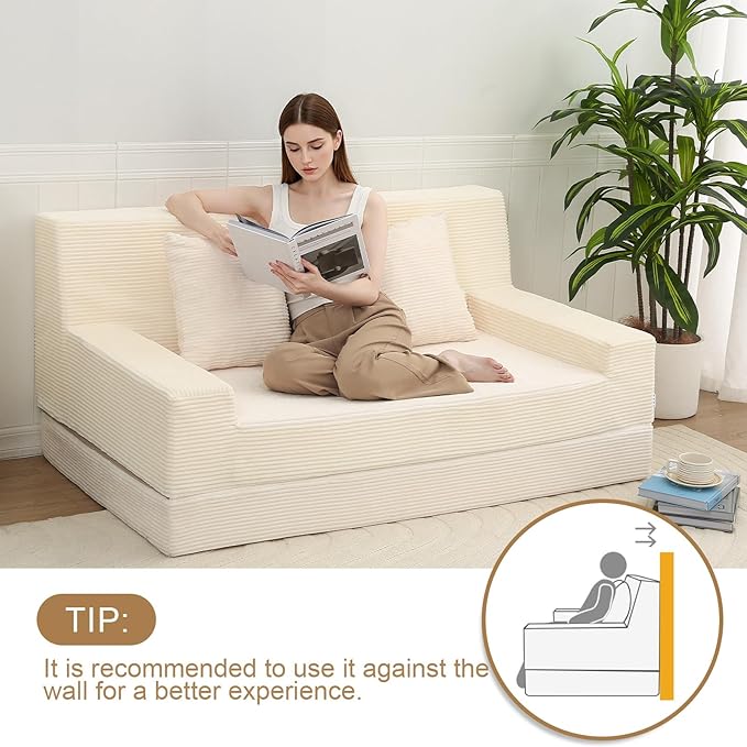 MeMoreCool Boneless Folding Queen Sofa Bed – Corduroy Convertible Sleeper Chair & Fold‑Out Futon for Living Room Guest Use