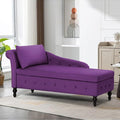 ACMEASE Velvet Chaise Lounge with Left Armrest & Storage Space,Button Tufted Lounge Chair w/Lumbar Pillow,Modern Upholstered Lounge Chair for Bedroom, Living Room and Office,Purpel