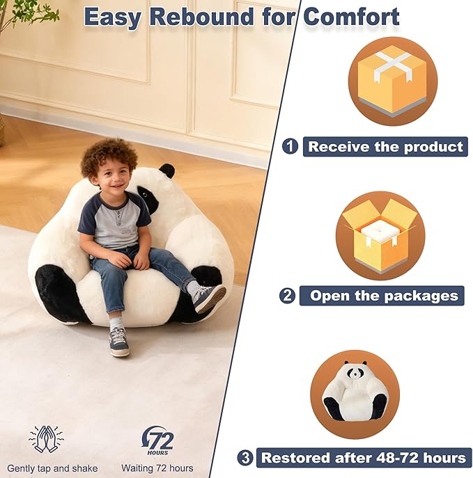 Bean Bag Chair for Kids,Comfy Reading Nook Chairs for Bedroom,Animal Floor Chairs, Faux Fur Panda Bear Shaped Beanbag Chairs for Children,Teen Fun Plus Bean Bag Couch for Bedroom,Living Room