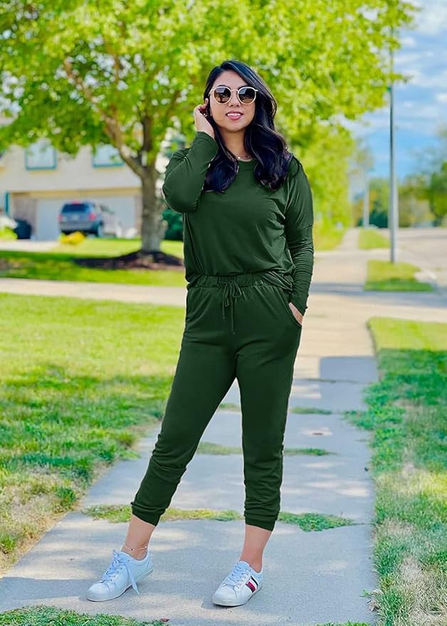 PRETTYGARDEN Women Fall 2 Piece Lounge Outfit Long Sleeve Tops High Waisted Jogger Pants Set Spring Travel Clothes Tracksuit