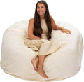 ULTIMATE SACK 5000 5-Foot Bean Bag Chair, Ivory Fur Cover – Oversized Foam Lounger, Floor Seat, Small Sofa, or Couch Bed for Living Area, Gaming Room, or Reading Lounge