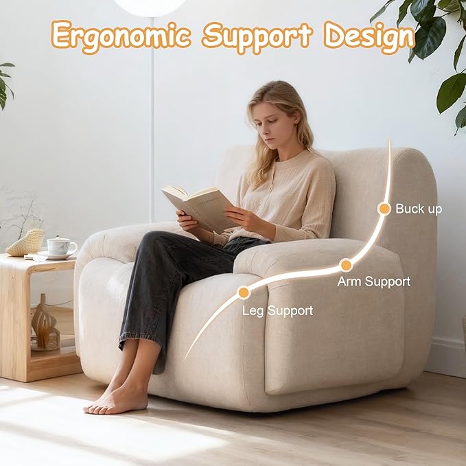Boneless Chair, 42" W Oversized Single Sofa Chair for Living Room, Chenille Cloud Comfy Chairs, Foam Couch Armchair for Bedroom, Apartment, Office. Reading, No Assembly(Beige)