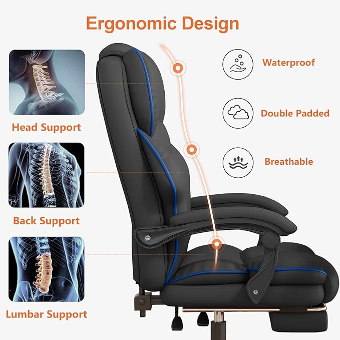 HDHNBA Office Chair High Back Executive Desk Chair Computer Gaming Chair with Foot Rest Swivel Work Chairs Ergonomic Leather Office Chairs