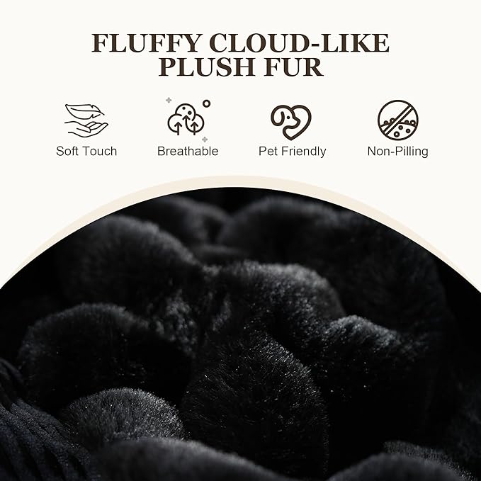 Bean Bag Chair for Adults, Lovely Bean Bag Chair with Plush Faux Fur, Lazy Floor Sofa, Comfy Reading Nook Chairs, Couch Single Sofa for Living Room Bedroom Office (Black)