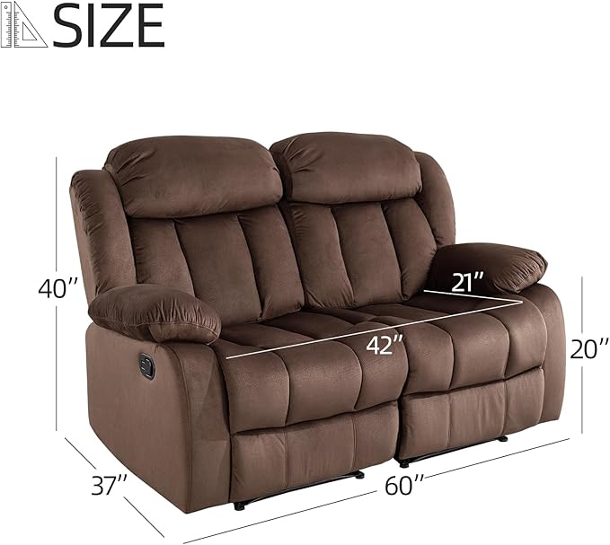 EBELLO Manual Recliner Sofa Chair, Classic and Reclining Sofa with Overstuffed Arms and Back for Living Room, Bedroom, Loveseat, Brown