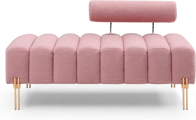 NIOIIKIT 53.2" Modern Loveseat Sofa Couch, Upholstered Accent Sofa with Golden Legs and Adjustable Backrest, Small Teddy Fleece Couches for Bedroom, Living Room, Compact Small Space (Pink)