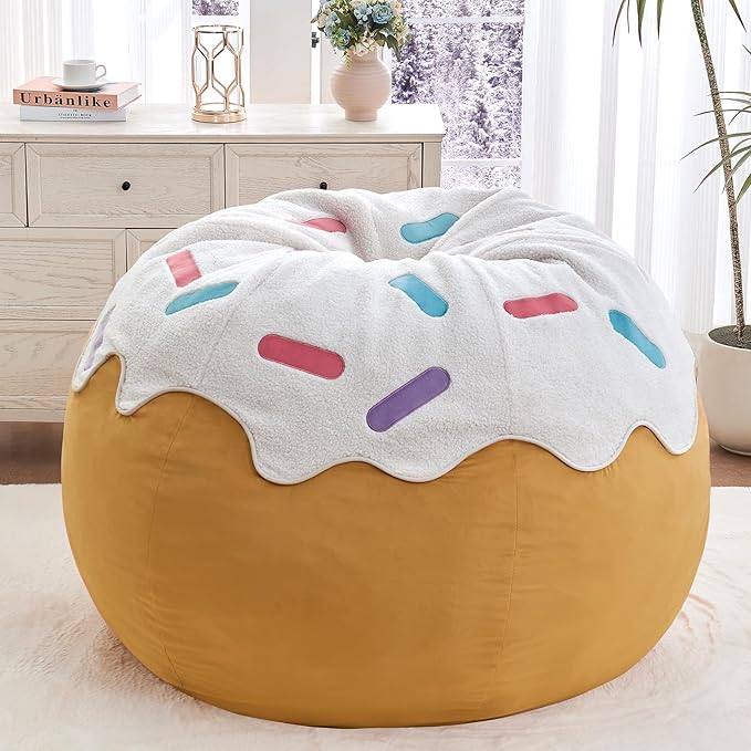 Donut Bean Bag Chair - Cute Bean Bag Sofa with Filler - Ideal for Girls Room and Dorm Decor - Oversized Lounge Chair for Teens and Kids - Plush BeanBag Furniture for Bedroom Living Room - 41inch