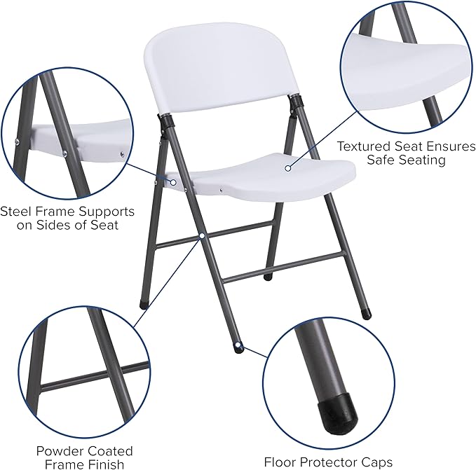 Flash Furniture 2 Pack HERCULES Series 330 lb. Capacity Granite White Plastic Folding Chair with Charcoal Frame